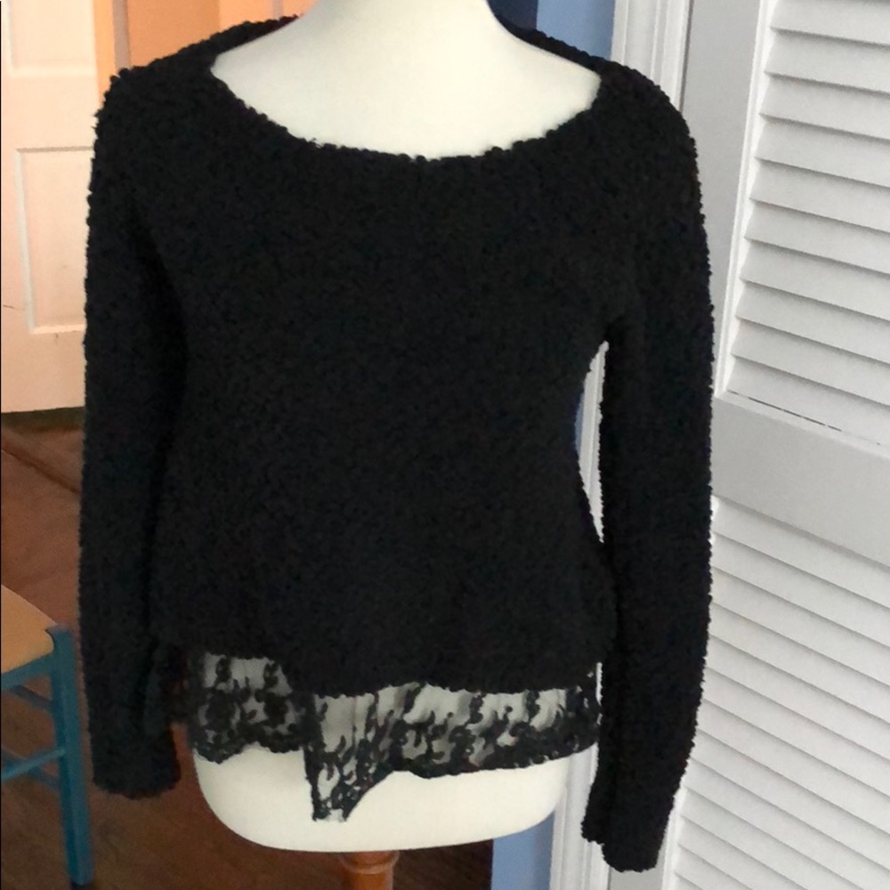 LF cozy soft black sweater with lace trim